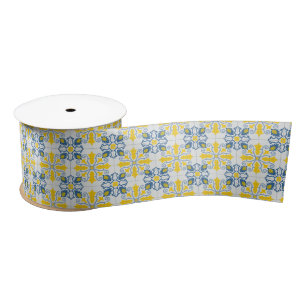 Ruban En Satin Bleu et jaune joli carrelage portugais motif