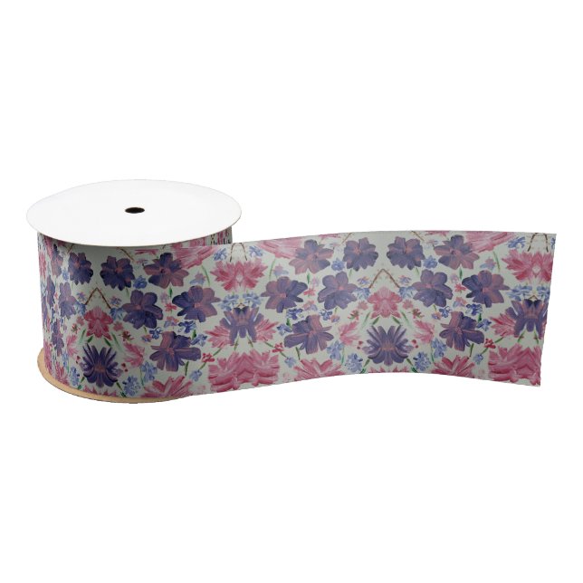 Ruban En Satin Bleu Lune Rose Floral Satin Ribbon cadeau (Bobine)