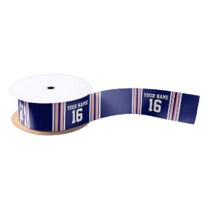 Ruban En Satin Bleu marine avec rayures blanches roses Équipe Jer