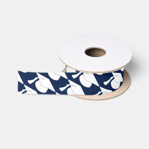 Ruban En Satin Bleu marine blanc de casquette d'obtention du