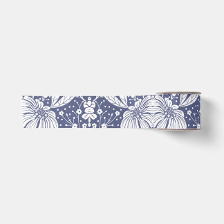 Ruban En Satin Bleu marine floral de style William Morris