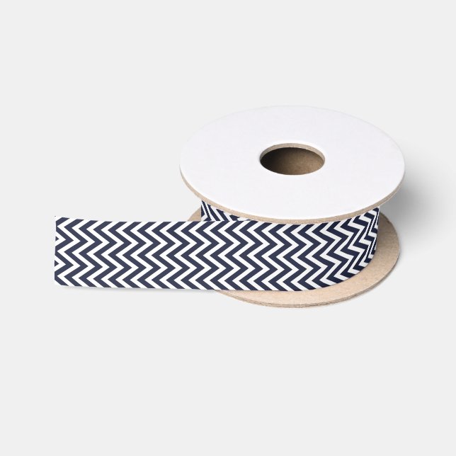Ruban En Satin Bleu marine moderne Chevron Stripes (Bobine)