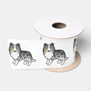 Ruban En Satin Bleu Merle Shetland Sheepdog Sheltie Dessin Chien