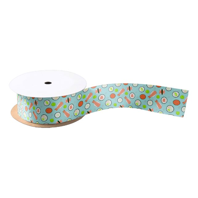 Ruban En Satin Bleu mignon de motif de sushi (Bobine)