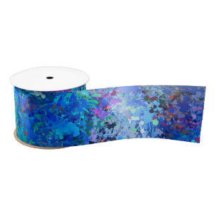 Ruban En Satin Bleu rose Turquoise gouttes Splash Abstraction