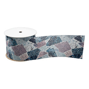 Ruban En Satin Blue et Mauve Abstrait Terrazzo Design