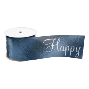 Ruban En Satin Blue Metallic Joyeux Anniversaire Script Satin mod