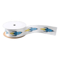Blue Retro Rocket Ship Outer Space Birthday Boy