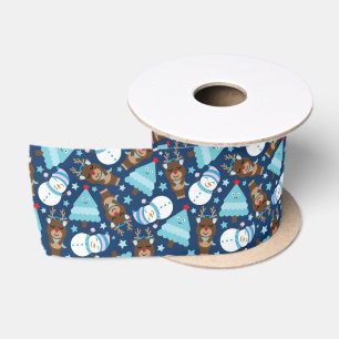Ruban En Satin Blue Snowman et Blue Christmas Tree