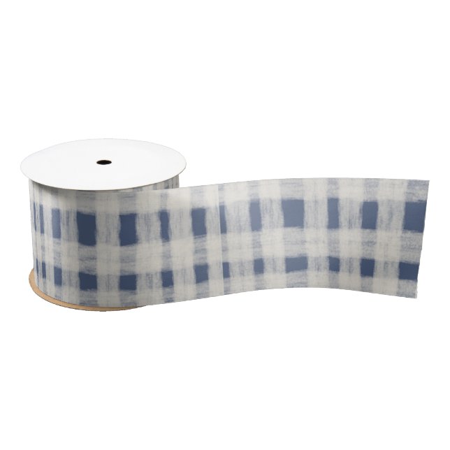 Ruban En Satin Blue White Plaid Stripes Christmas (Bobine)