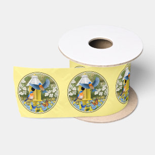 Ruban En Satin Bluebirds et Rond Birhouse Jaune