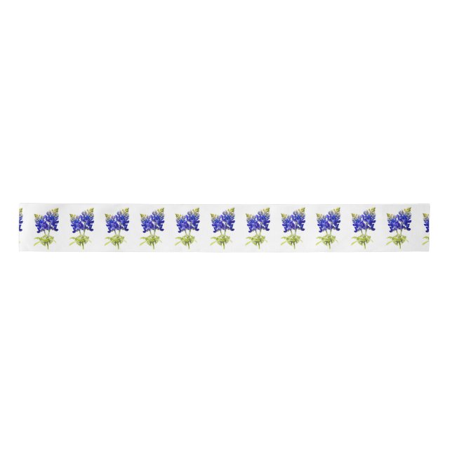 Ruban En Satin Bluebonnets texans sur blanc, (Devant)