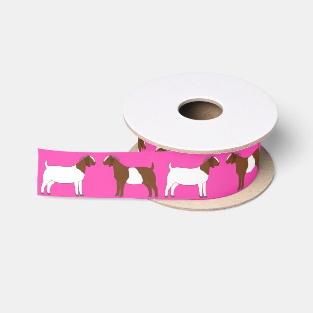 Ruban En Satin Boer Chèvre ferme rose (Bobine)