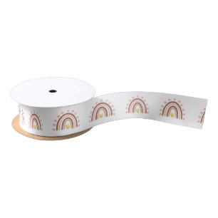 Ruban En Satin Boho Arc-en-ciel bleu rose beige Motif Satin ruban
