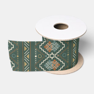Ruban En Satin Boho Green et Terracotta Brown Motif tribal