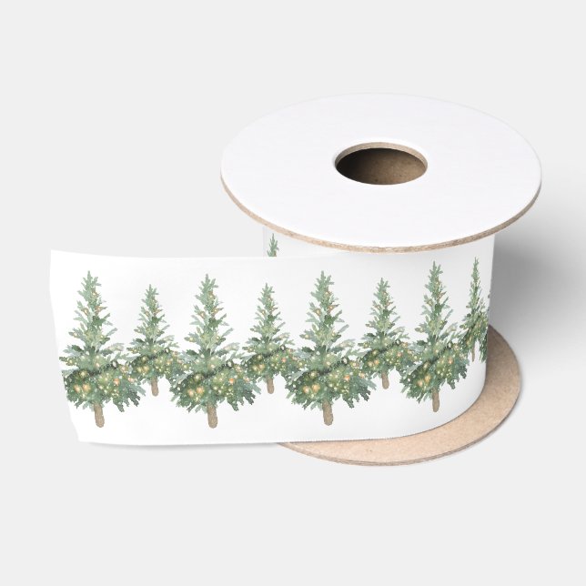 Ruban En Satin Boho Joyeux Arbre d'aquarelle de Noël (Bobine)