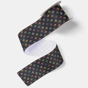 Ruban En Satin Bois de Terre Sombre Motif Fleur-de-lis
