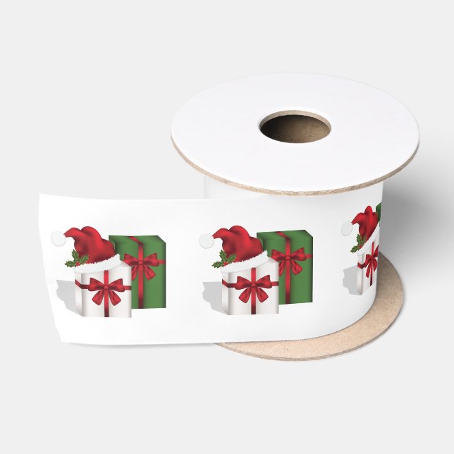 Ruban En Satin Boîtes Cadeaux Blanches Et Vertes Avec Chapeau De  (Bobine)