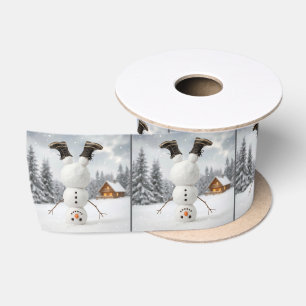 Ruban En Satin Bonhomme de neige de Noël faisant un tête-à-queue