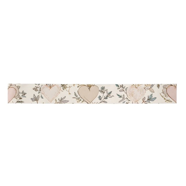 Ruban En Satin Botanical Hearts Romantic Floral Valentine Pattern (Devant)