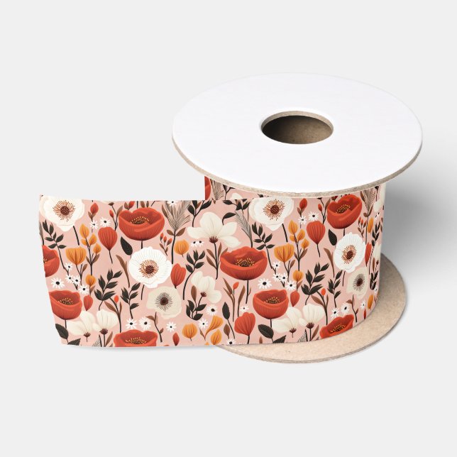 Ruban En Satin Botanique Boho Automne Fleur sauvage Meadow Motif (Bobine)