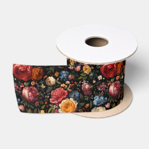 Ruban En Satin Botanique Noire Floral Moody Baroque Antique Néerl