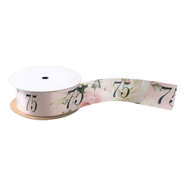 Ruban En Satin Botanique rose fleurie 75ème anniversaire (Bobine)