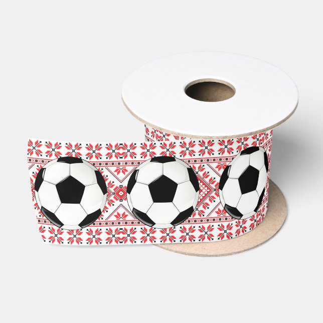 Ruban En Satin Boules de football Noël Motif Enveloppement cadeau (Bobine)