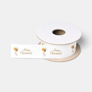 Ruban En Satin Boules de Noël en Or et Blanc Texte Personnalisé