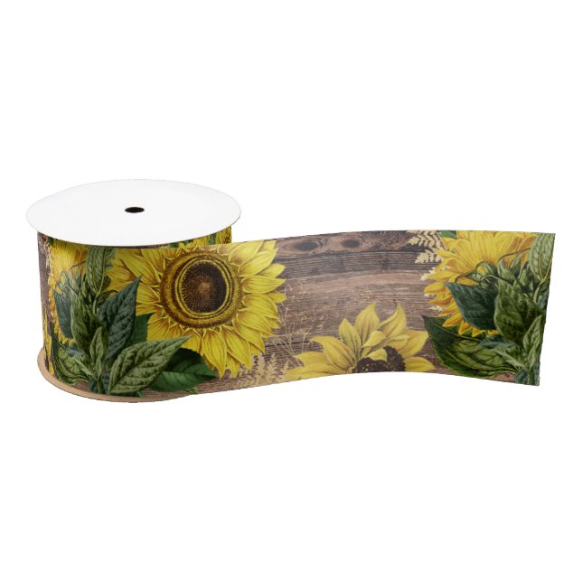 Ruban En Satin Bouquet de tournesols rustiques Ferme Vintage Brow (Bobine)