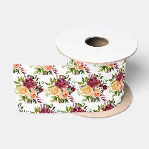 Ruban En Satin Bourgogne d'automne et floral orange