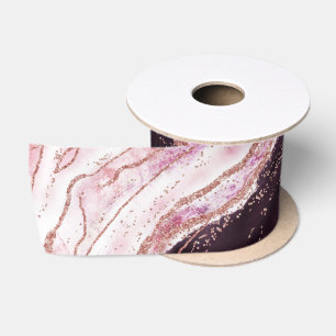 Ruban En Satin Bourgogne et Rose Gold Geode Agate Marbre Mariage
