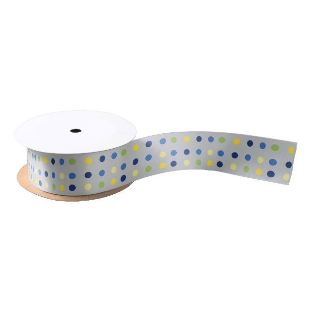 Ruban En Satin Boutons jaunes et point de fer bleu (Bobine)