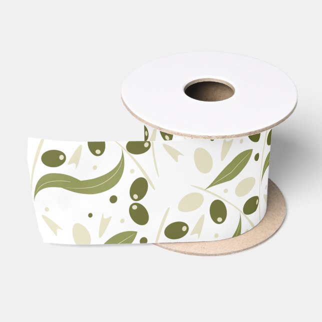 Ruban En Satin Branche d'olivier et Feuilles Motif sans soudure (Bobine)