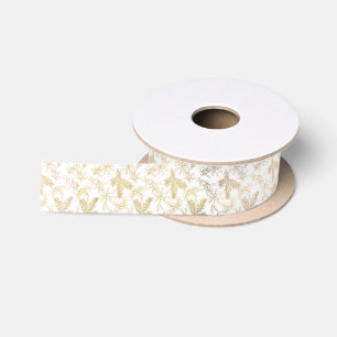 Ruban En Satin Branches élégantes gravées Gold Holly et Pine