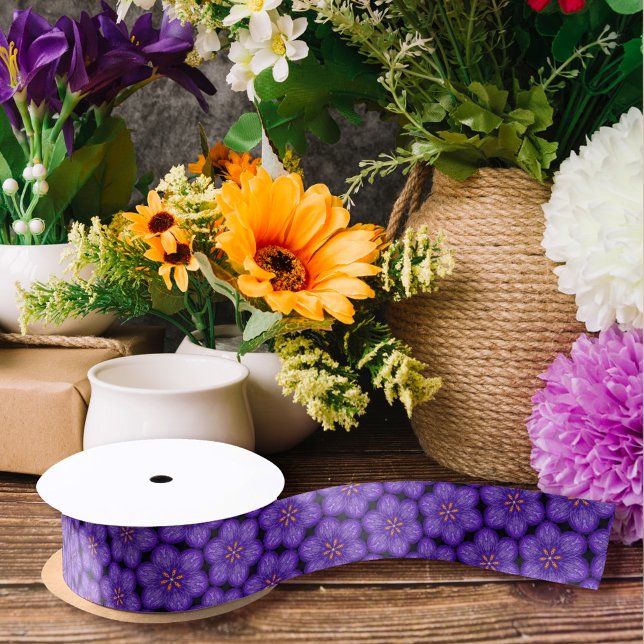 Ruban En Satin Bright Purple Floral Imprimer Motif Élégant do-it- (Créateur téléchargé)