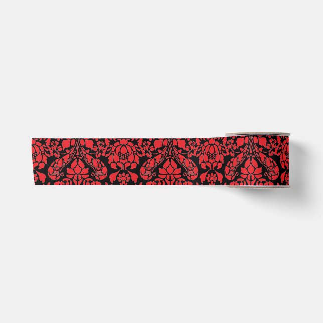 Ruban En Satin Brocade de Noël rouge foncé (Devant)