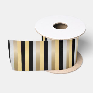 Ruban En Satin Bronze, or, noir et rayures d'argent