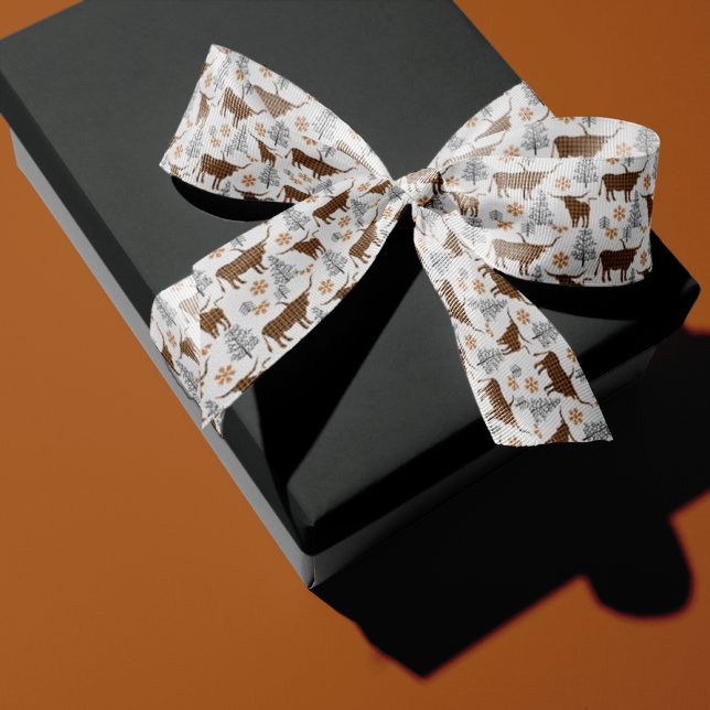 Ruban En Satin Brûlé Orange Buffalo Plaid Longhorn Motif (Créateur téléchargé)