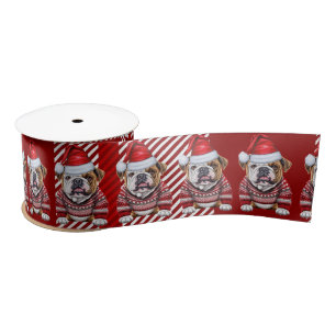 Ruban En Satin Bulldog de vacances sur Plaid rouge et blanc