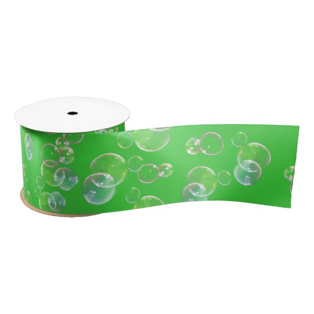 Ruban En Satin Bulles De Savon Sur Neon Green (Bobine)