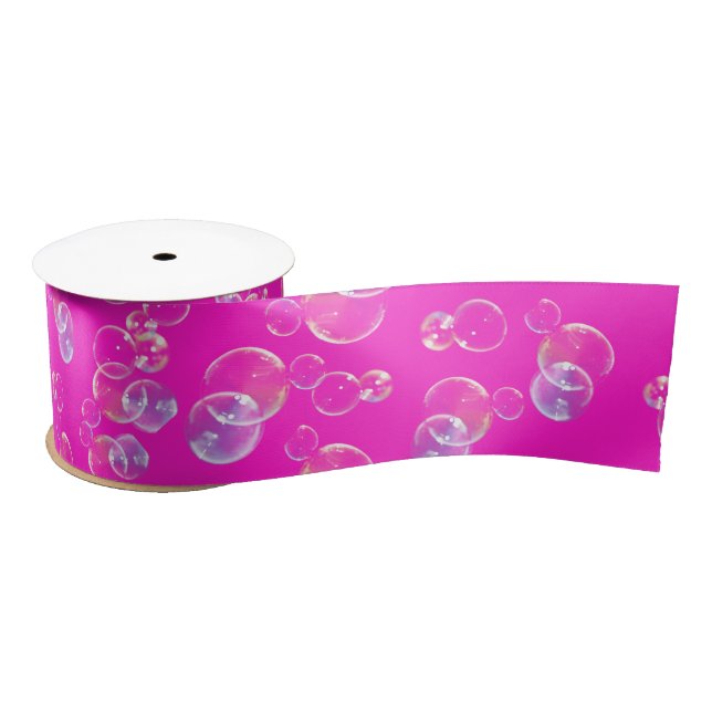 Ruban En Satin Bulles De Savon Sur Neon Rose (Bobine)