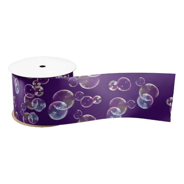 Ruban En Satin Bulles De Savon Sur Violet (Bobine)