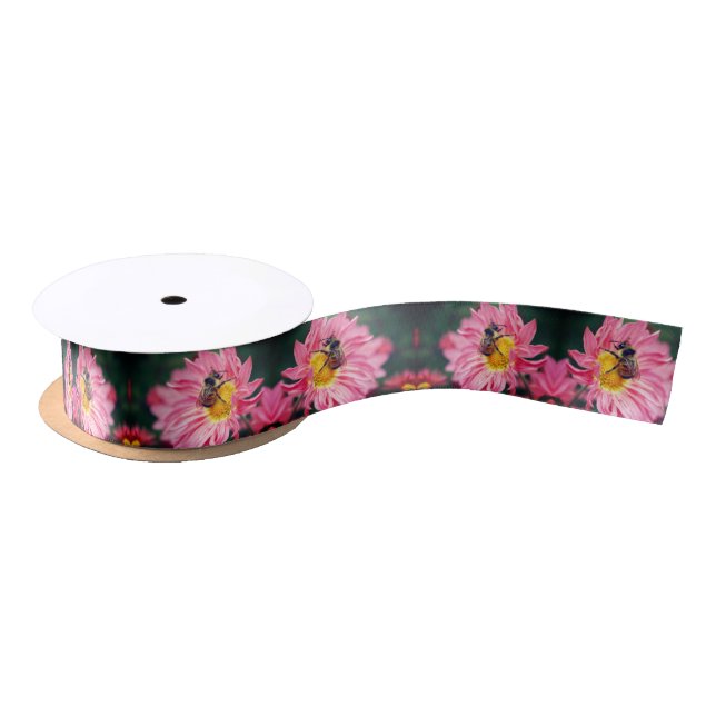 Ruban En Satin Bumble Bee On Rose Daisy Flower (Bobine)