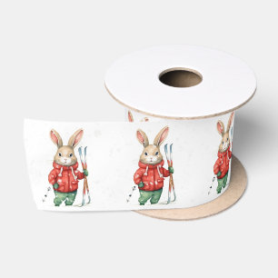 Ruban En Satin Bunnies de Noël avec Ski et Snowflakes