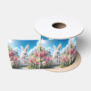 Ruban En Satin Bunny blanc dans un jardin de printemps