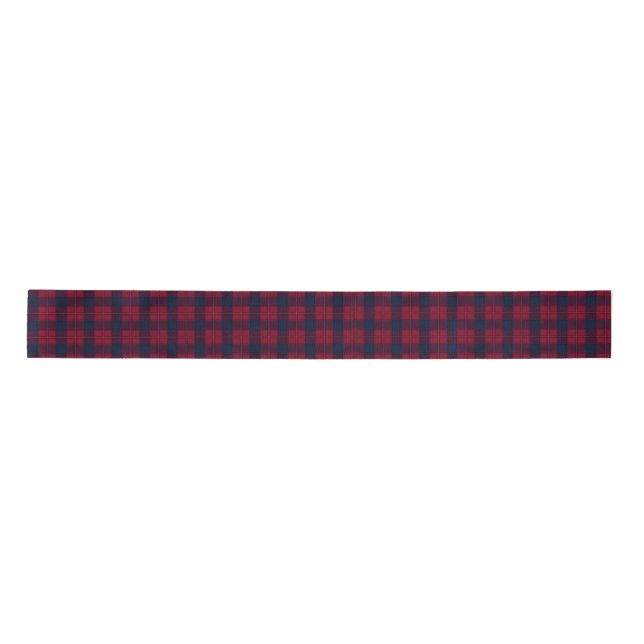 Ruban En Satin Burgundy and Blue Checkered Plaid Ribbon (Devant)