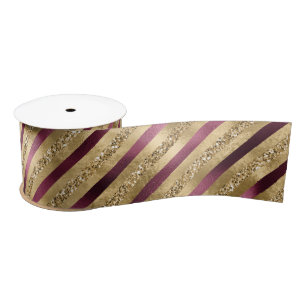 Ruban En Satin Burgundy Red Gold Parties scintillant Stripes