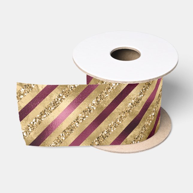 Ruban En Satin Burgundy Red Gold Parties scintillant Stripes (Bobine)