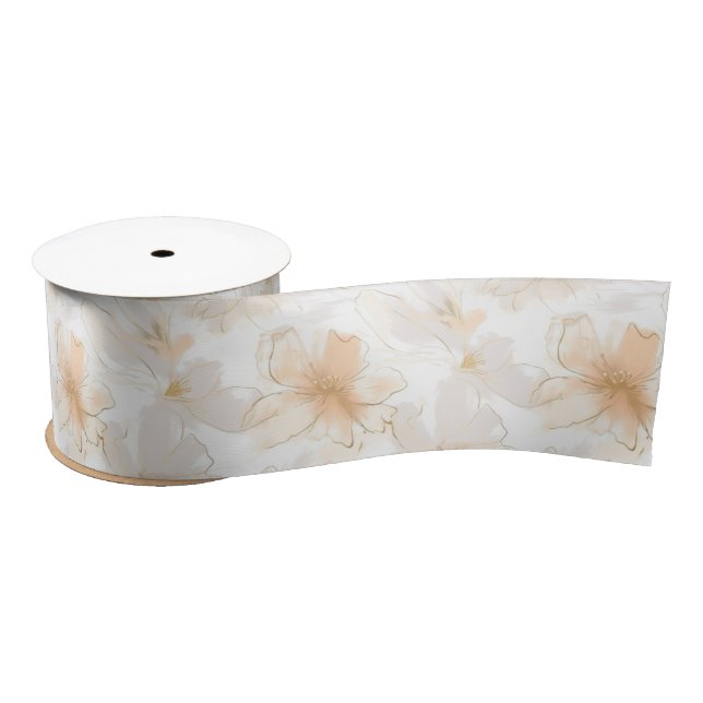Ruban En Satin Bush et Taupe Modern Art Floral (Bobine)